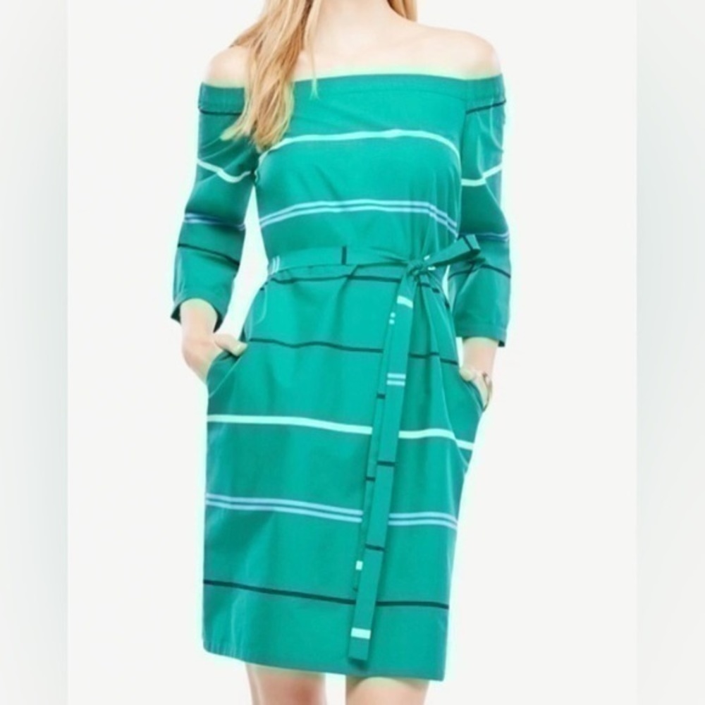 Ann Taylor Off-Shoulder Belted Dress with Pockets
